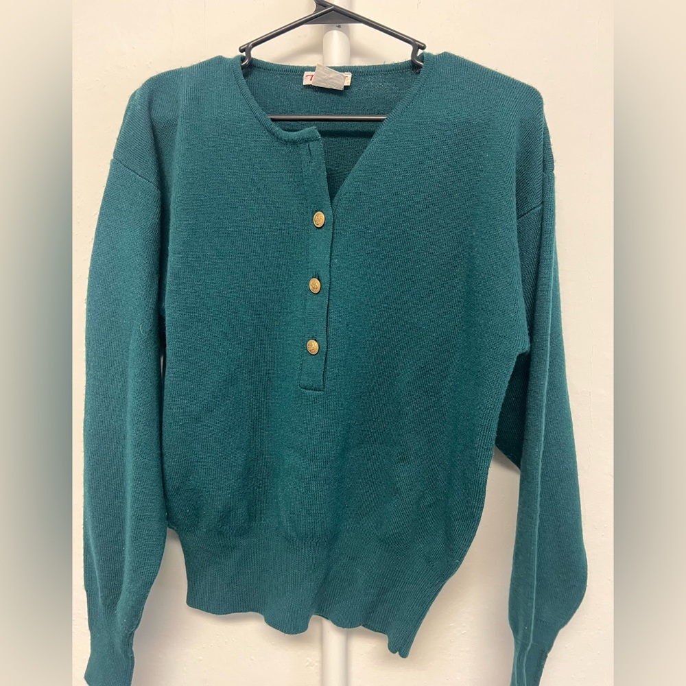 Dark Green Talbots Wool Button-Up Women's Sweater